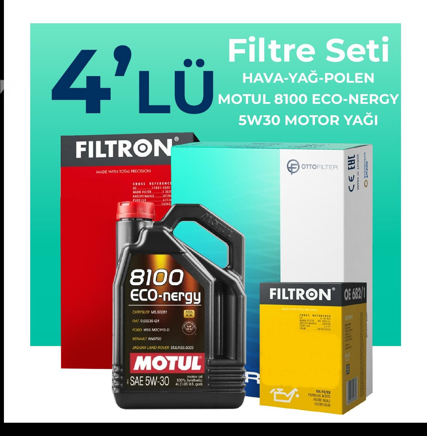 Filtron Volkswagen Scirocco 1.4 TSi Filtre Bakım Seti Motul Motor Yağlı (2009-2017) 4 Lü