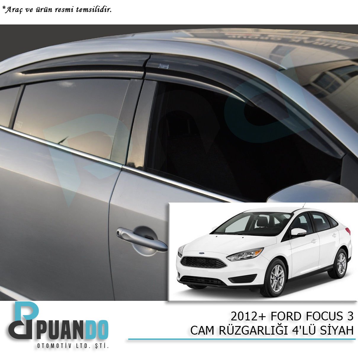 2012+ FORD FOCUS 3 CAM RUZGARLIGI 4PCS SIYAH