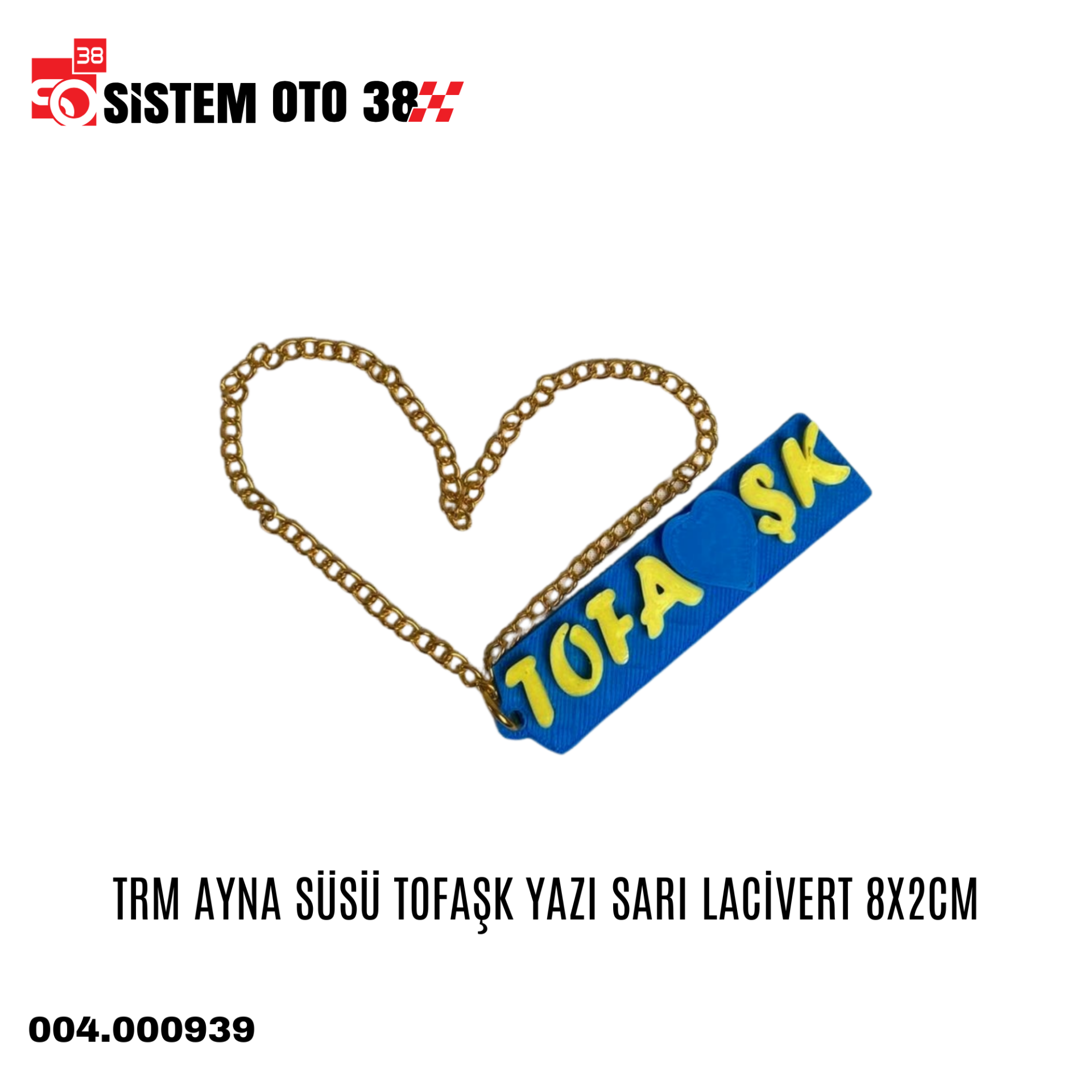 TRM AYNA SÜSÜ TOFAŞK YAZI SARI LACİVERT 8X2CM | | ARAÇ İÇİ AKSESUARLAR