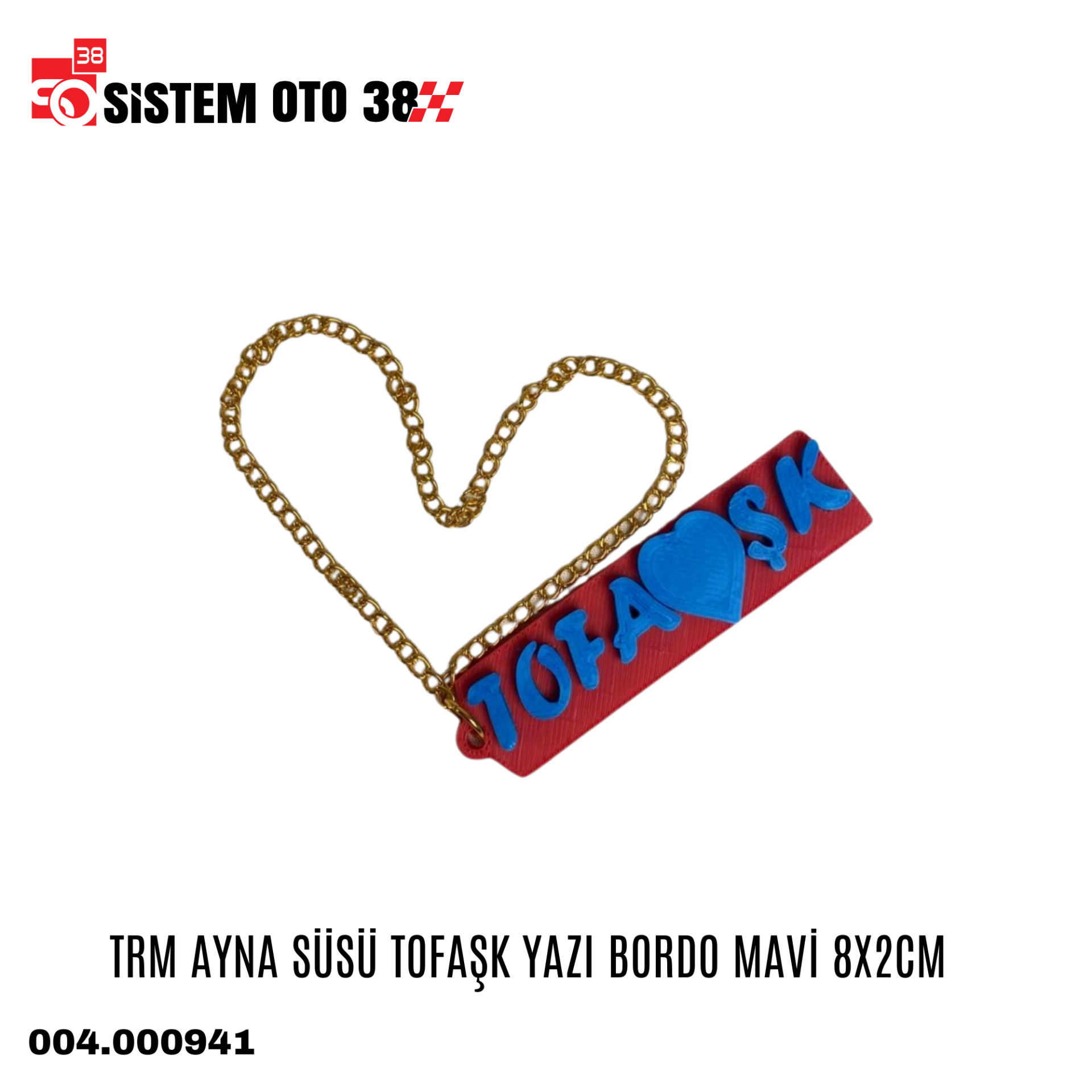 TRM AYNA SÜSÜ TOFAŞK YAZI BORDO MAVİ 8X2CM | | ARAÇ İÇİ AKSESUARLAR