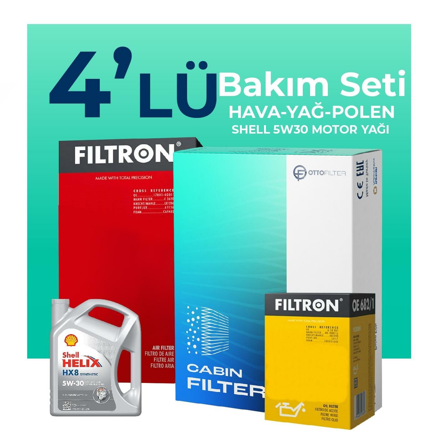Filtron Volkswagen Tiguan 1.5 TSi Filtre Bakım Seti Shell Motor Yağlı (2018-2024) 4 Lü