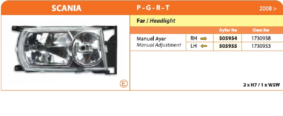 SCANIA P-G-R-T (2008- ….) FAR MANUEL SAĞ-HALOJEN AMPULLÜ