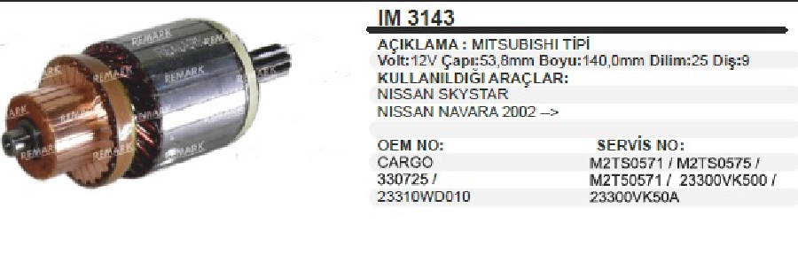 MARŞ KOLL. MITSUBISHI TIPI 12V NISSAN SKY STAR-NAVARA PICK-UP BOY:139 CAP:53,8 DIS:9 DILIM 25