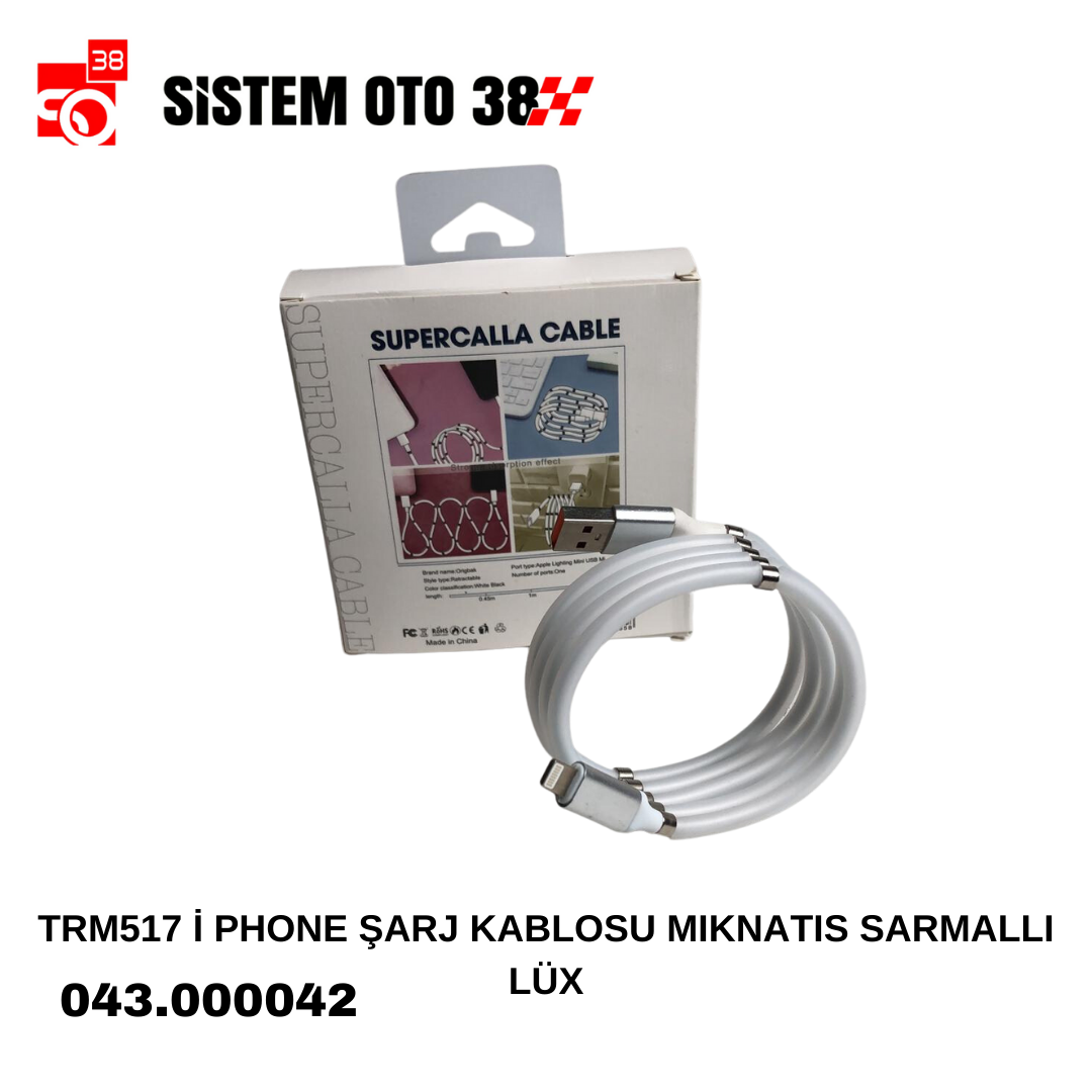 TRM518 İ PHONE ŞARJ KABLOSU MIKNATIS SARMALLI LÜX | | ŞARJ ALETİ VE AUX KABLO
