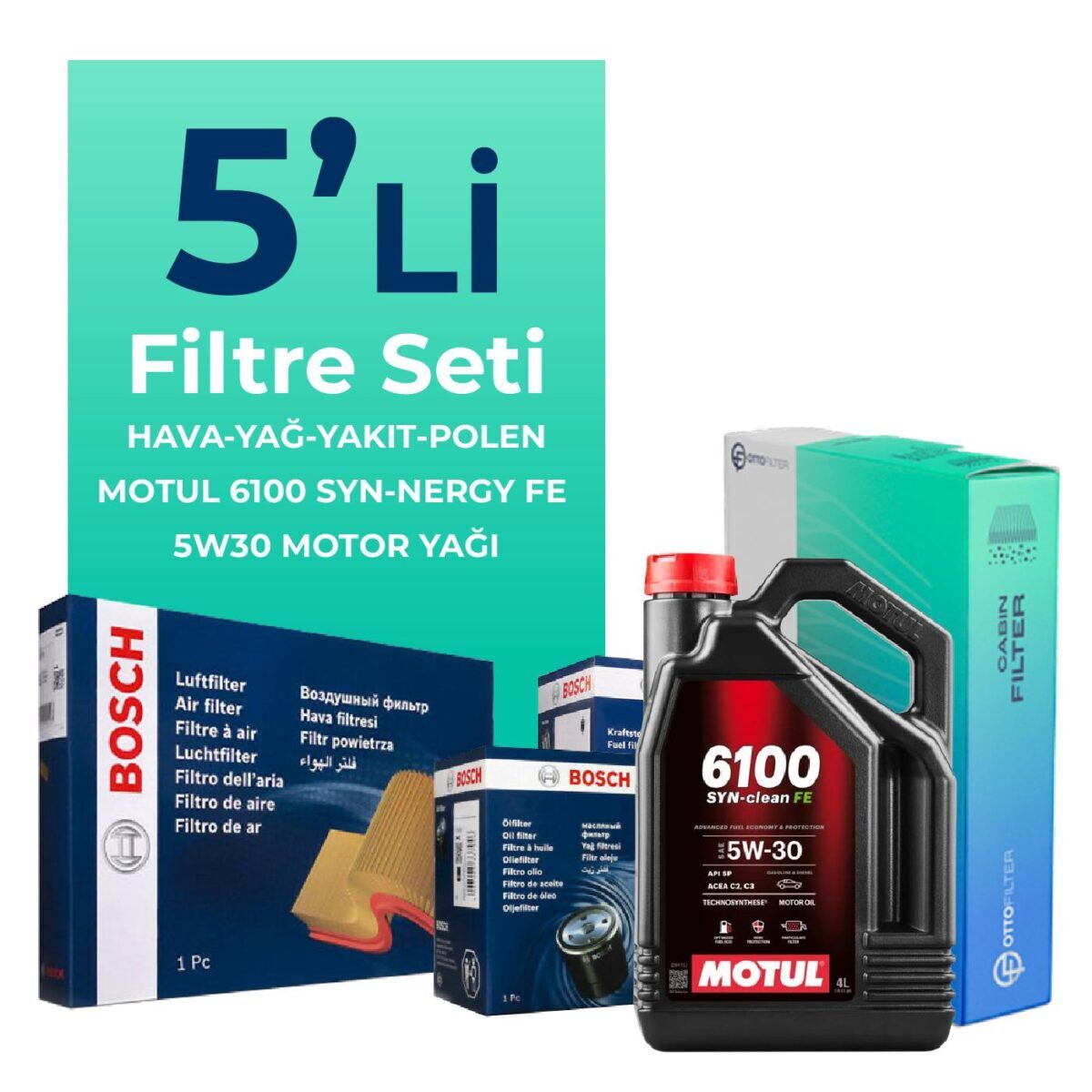 Volkswagen Passat 1.6 Dizel Filtre Bakım Seti Motul Motor Yağlı (2015-2022) 5 Li