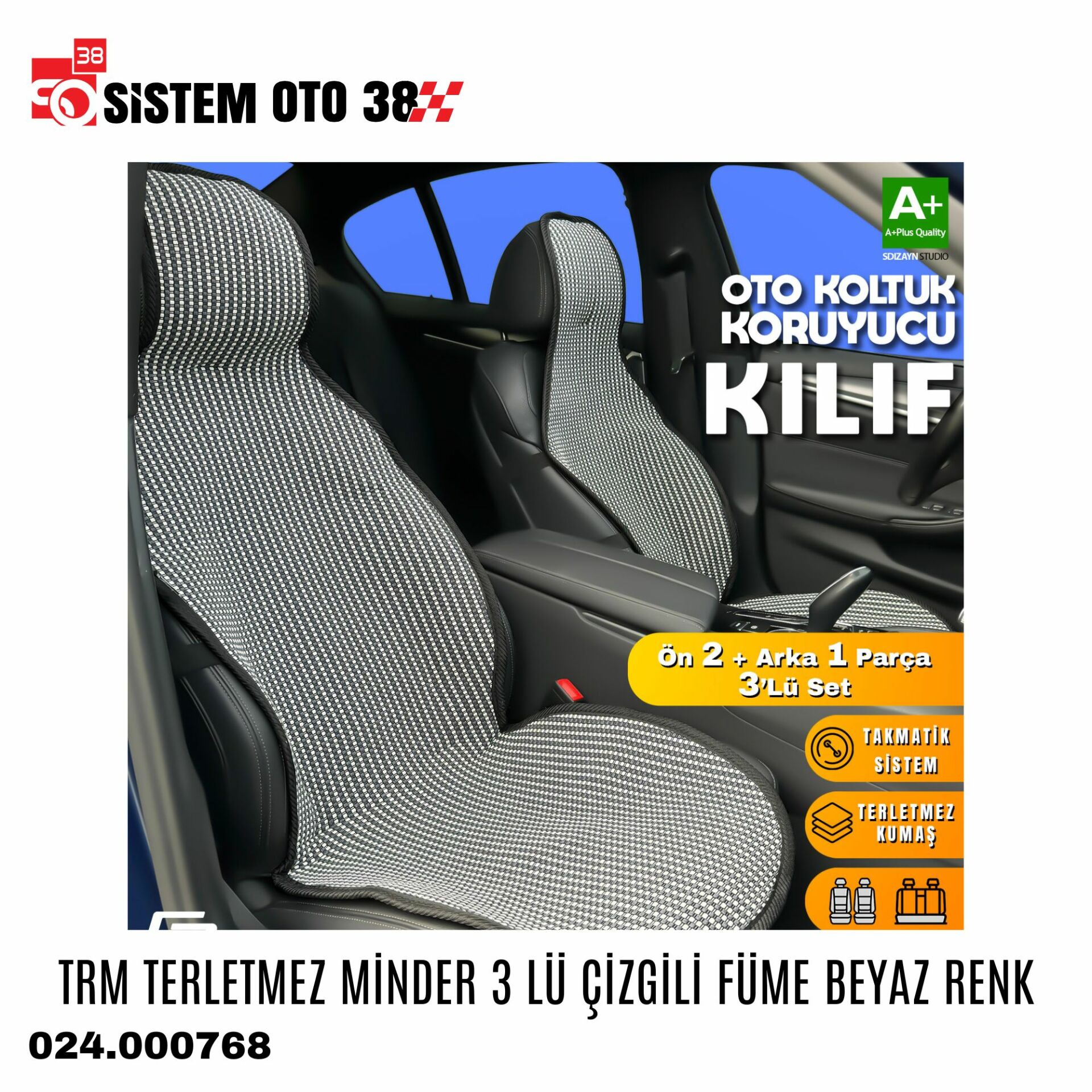TRM TERLETMEZ MİNDER 3 LÜ ÇİZGİLİ FÜME BEYAZ RENK |  | KOLTUK KILIF VE MİNDER