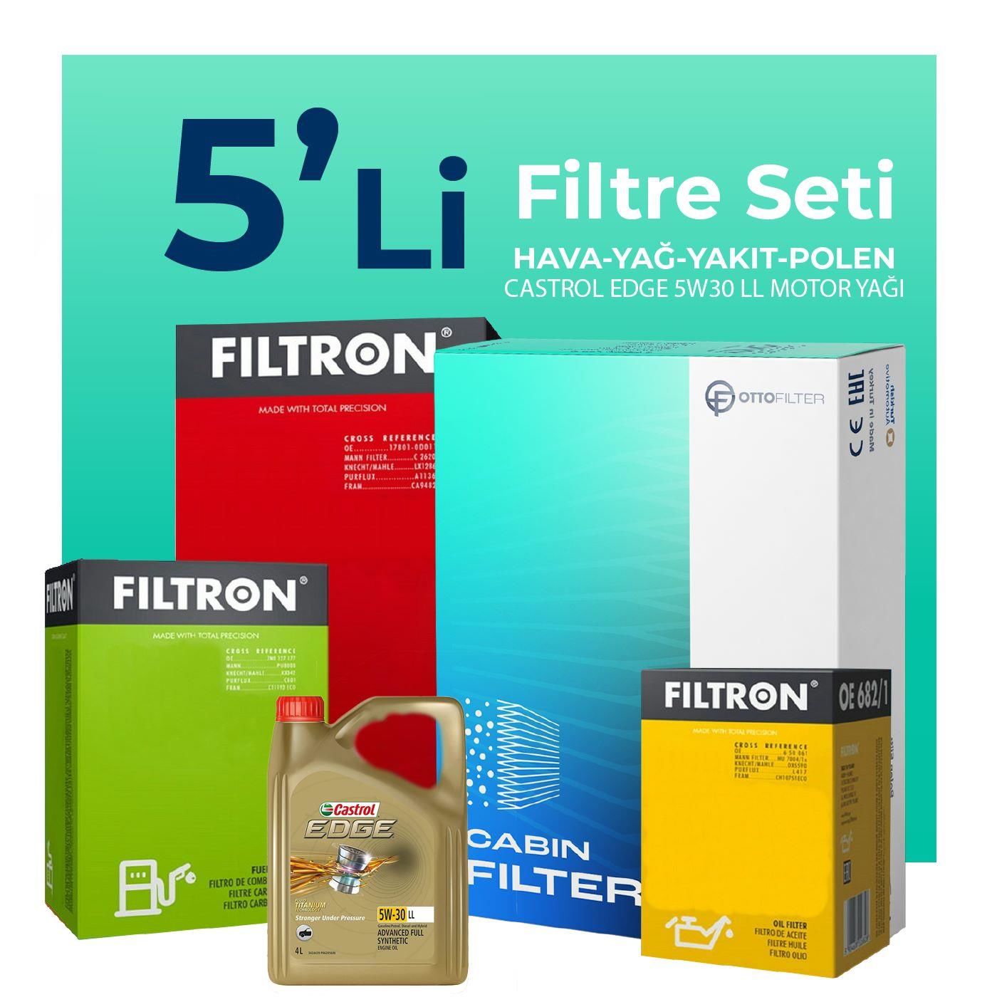 Filtron Citroen C4 X 1.5 Dizel Filtre Bakım Seti Castrol Motor Yağlı (2022-2024) 5 Li
