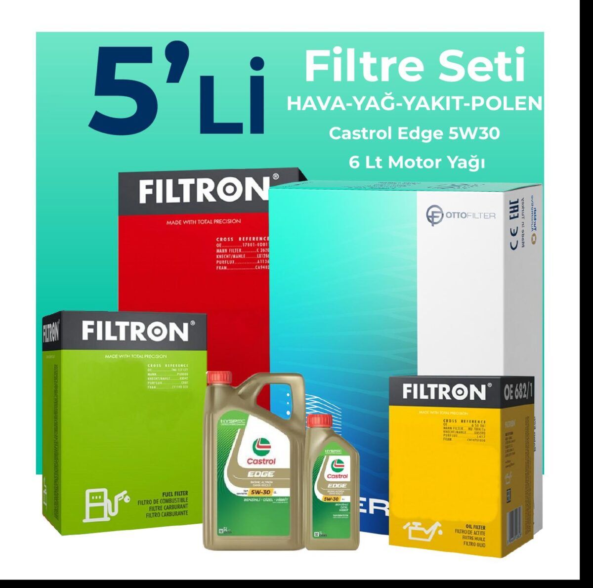 BMW 5.20 Dizel Filtre Bakım Seti Castrol Motor Yağlı (2007-2010) 5 Li