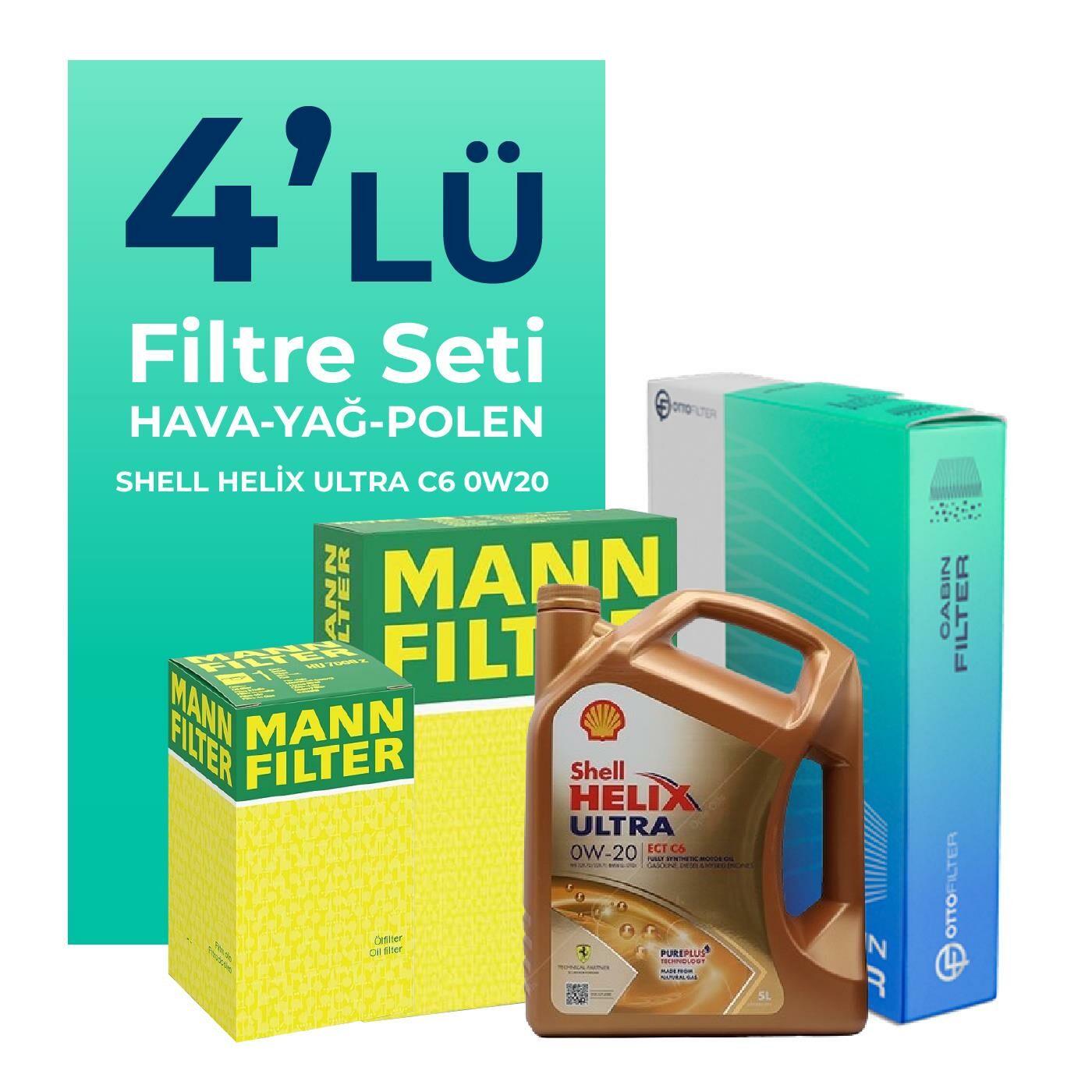 MANN BMW 4.20 Benzinli Filtre Bakım Seti Shell Motor Yağlı (2020-2024) 4 Lü