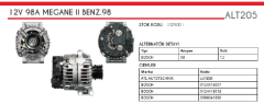 ALTER.12V 98A > BOSCH TİPİ DACİA LOGAN 1.4/1.6MPİ /RENAULT MEGANE/CLİO/LAGUNA/KANGOO/SCENİC 6 KANALL