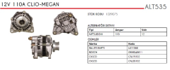 ALTER.  12V 110A MİT. TİPİ CLIO II 1,5DCİ-KANGO 1.5DCİ-MICRA 1,5 5 KANALLI KAVÇUKLU KASNAK ÇİFT SOKE