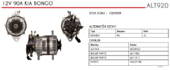 ALTER.12V 90A MANDO TİPİ KIA PREGIO BONGO-CEREZ İÇTEN SOĞUTMALI YM
