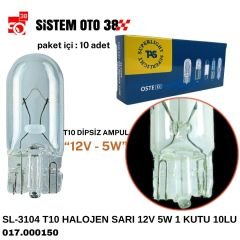 SL-3104 T10 HALOJEN SARI 12V 5W 1 KUTU 10LU |  | HALOJEN AMPUL GRUBU