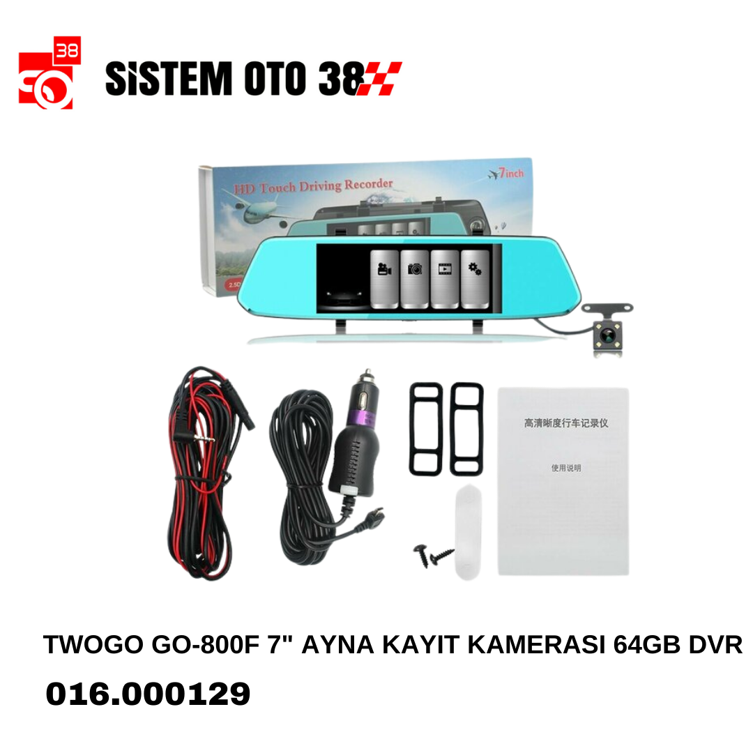 TWOGO GO-800F 7'' AYNA KAYIT KAMERASI 64GB DVR |  | GÜVENLİK GRUBU