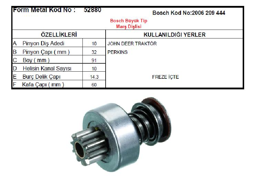 MARŞ DİŞLİSİ 10D İF JOHN DEERE HD900 BICER DOVER