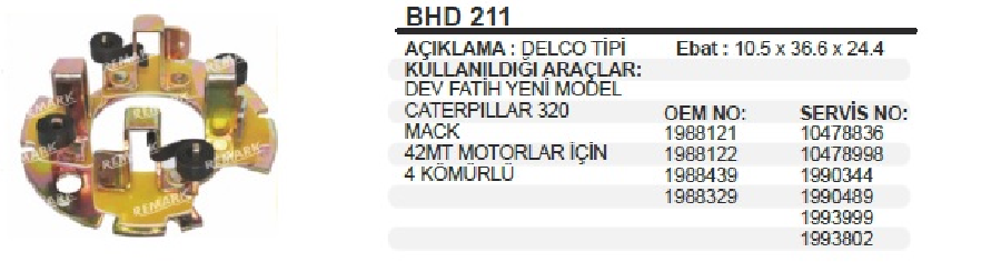 MARŞ KÖMÜR YUV. KÖMÜRSÜZ >DELCO TİPİ DEV FATIH YM.CATERPILLAR 320 MACK 42MT MOTORLAR İÇİN 4 KÖMÜRLÜ
