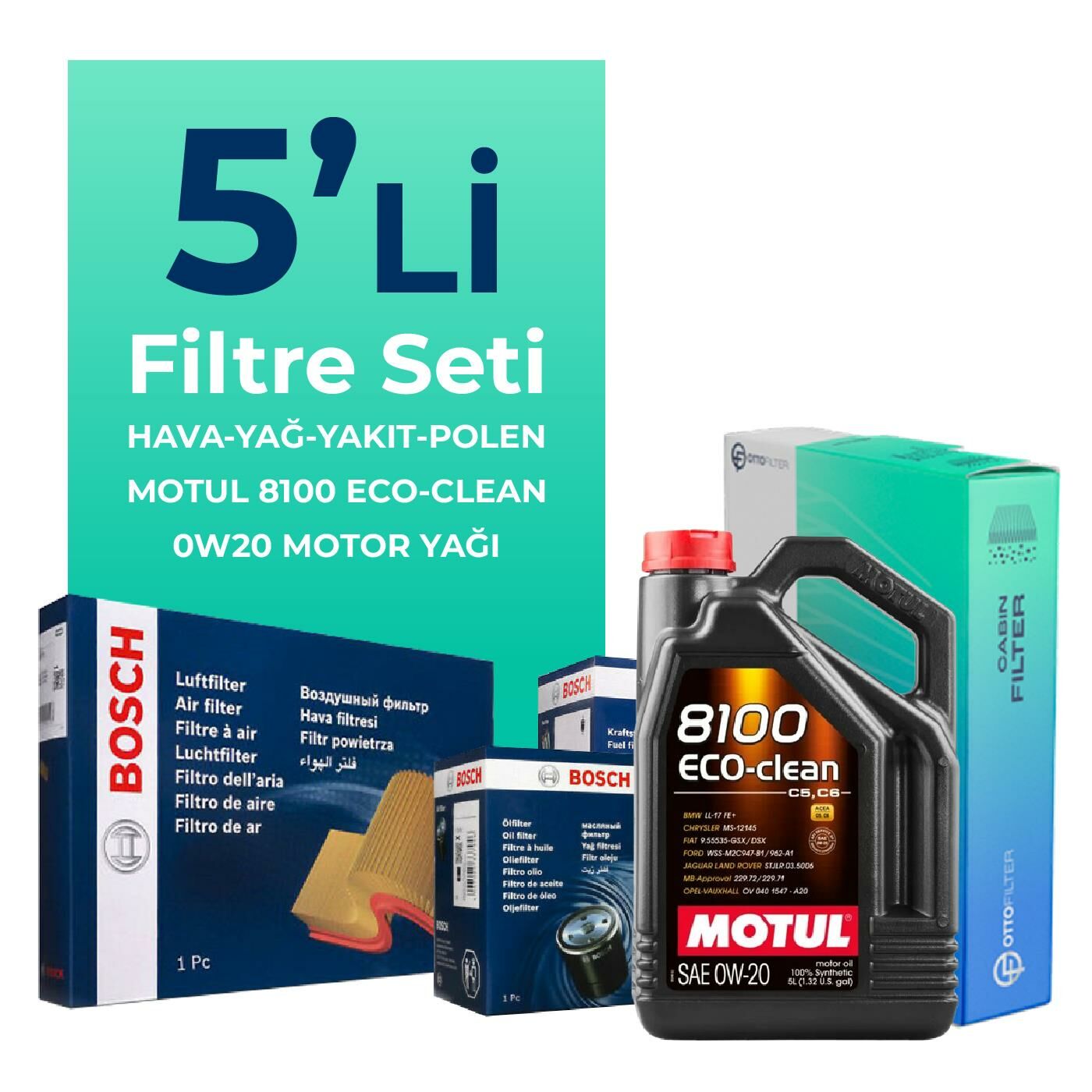 Bosch Volkswagen Caddy 2.0 Dizel Filtre Bakım Seti Shell Motor Yağlı (2020-2025) 5 Li