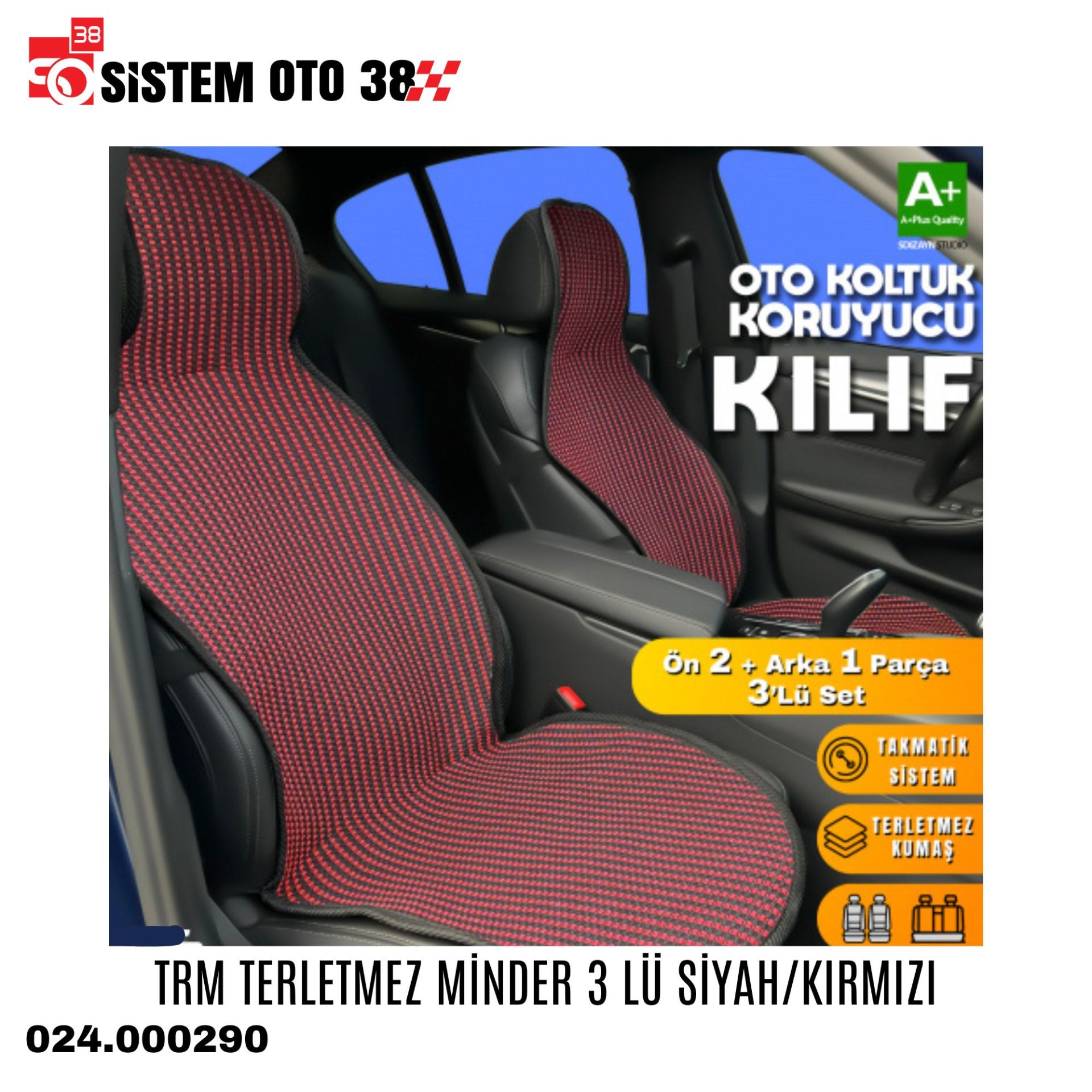 TRM TERLETMEZ MİNDER 3 LÜ SİYAH/KIRMIZI |  | KOLTUK KILIF VE MİNDER