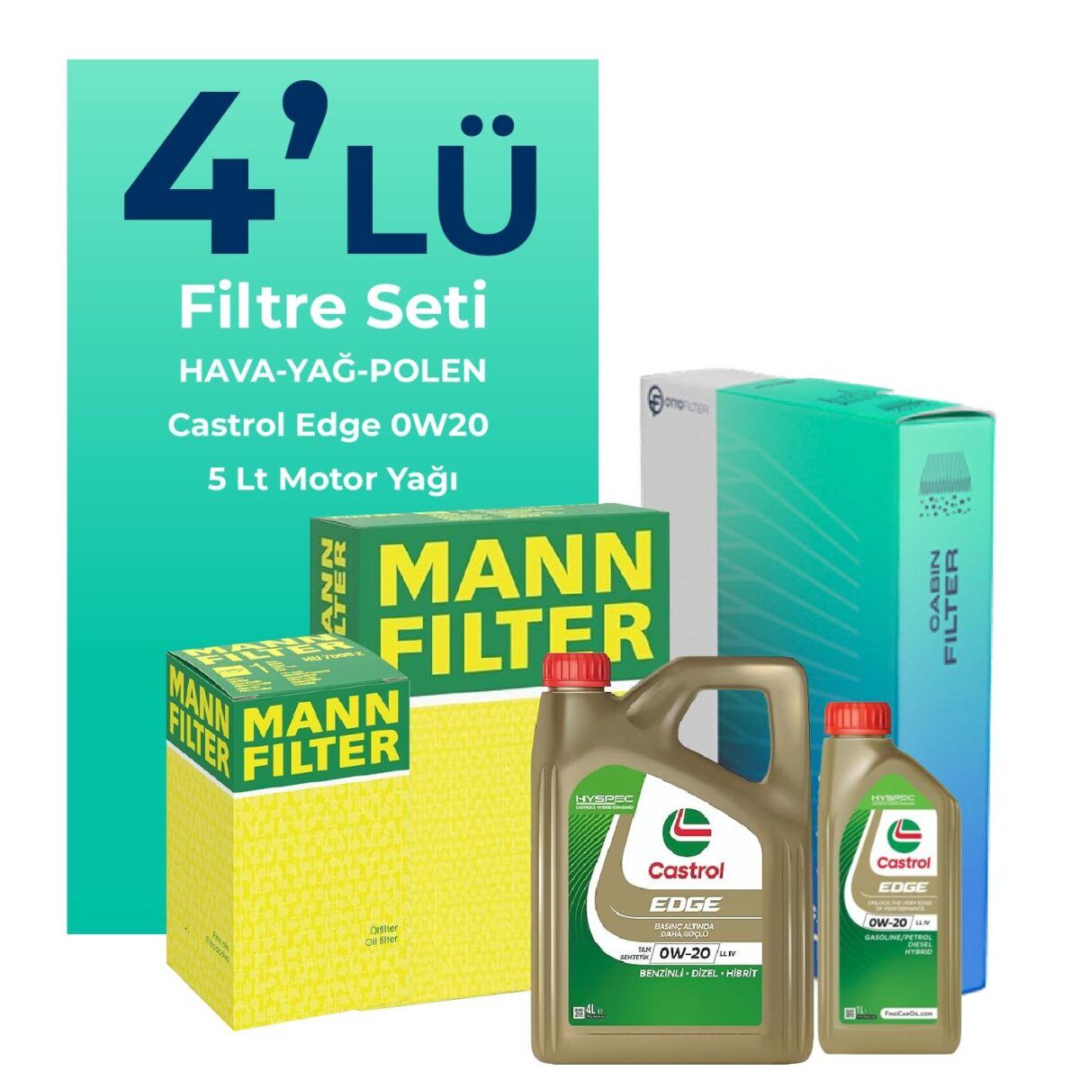 Volkswagen T-Roc 1.5 TSi Filtre Bakım Seti Castrol Motor Yağlı (2019-2024) 4 Lü