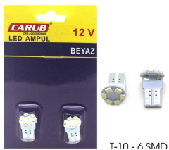 AMPUL LED 12V T-10 6LED SMD FİBER FARİÇİ BEYAZ