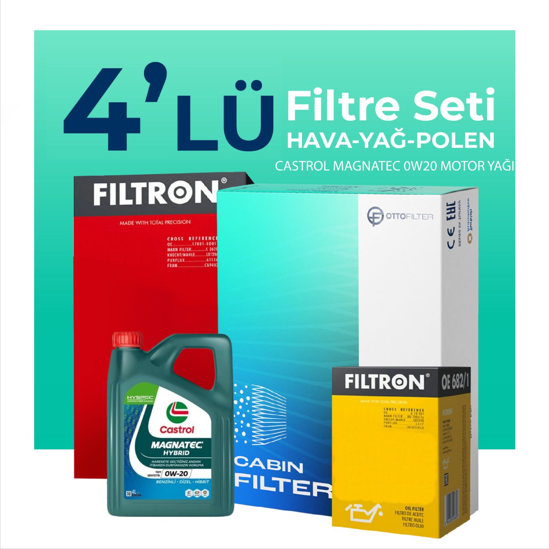 Filtron Audi Q2 1.0 Tfsi Filtre Bakım Seti Castrol Motor Yağlı (2016-2023) 4 Lü