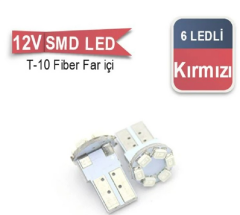 AMPUL LED 12V T-10 6LED SMD FİBER FARİÇİ KIRMIZI
