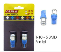 AMPUL LED 12V T-10 5LED SMD FARİÇİ MAVİ