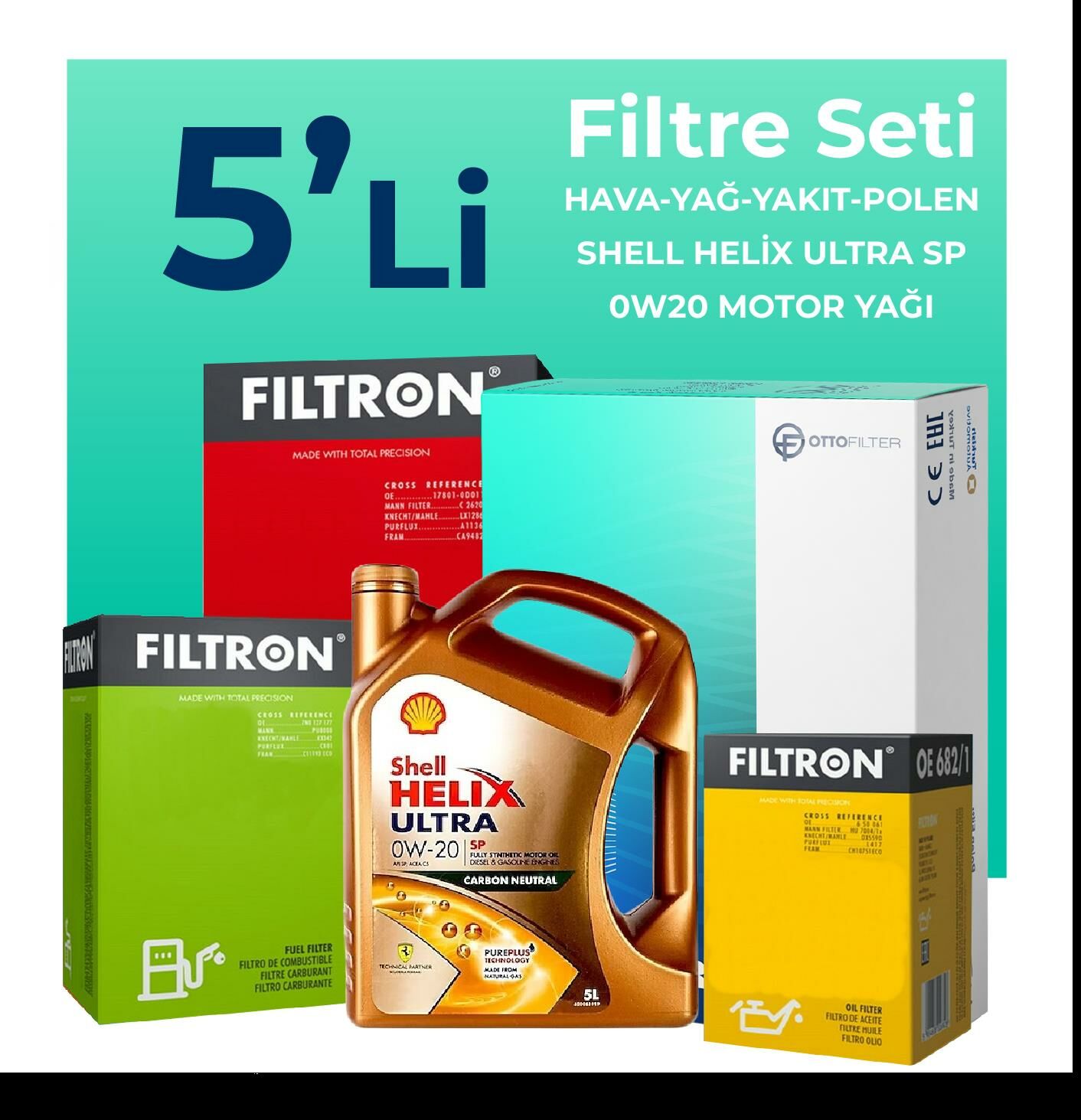 FİLTRON Alfa Romeo Tonale 1.6 Dizel Filtre Bakım Seti Shell Motor Yağlı (2022-2024) 5 Li