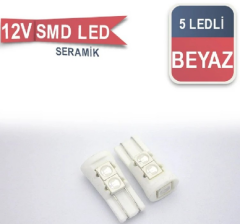 AMPUL LED 12V T-10 5SMD FARİÇİ SERAMİK BEYAZ