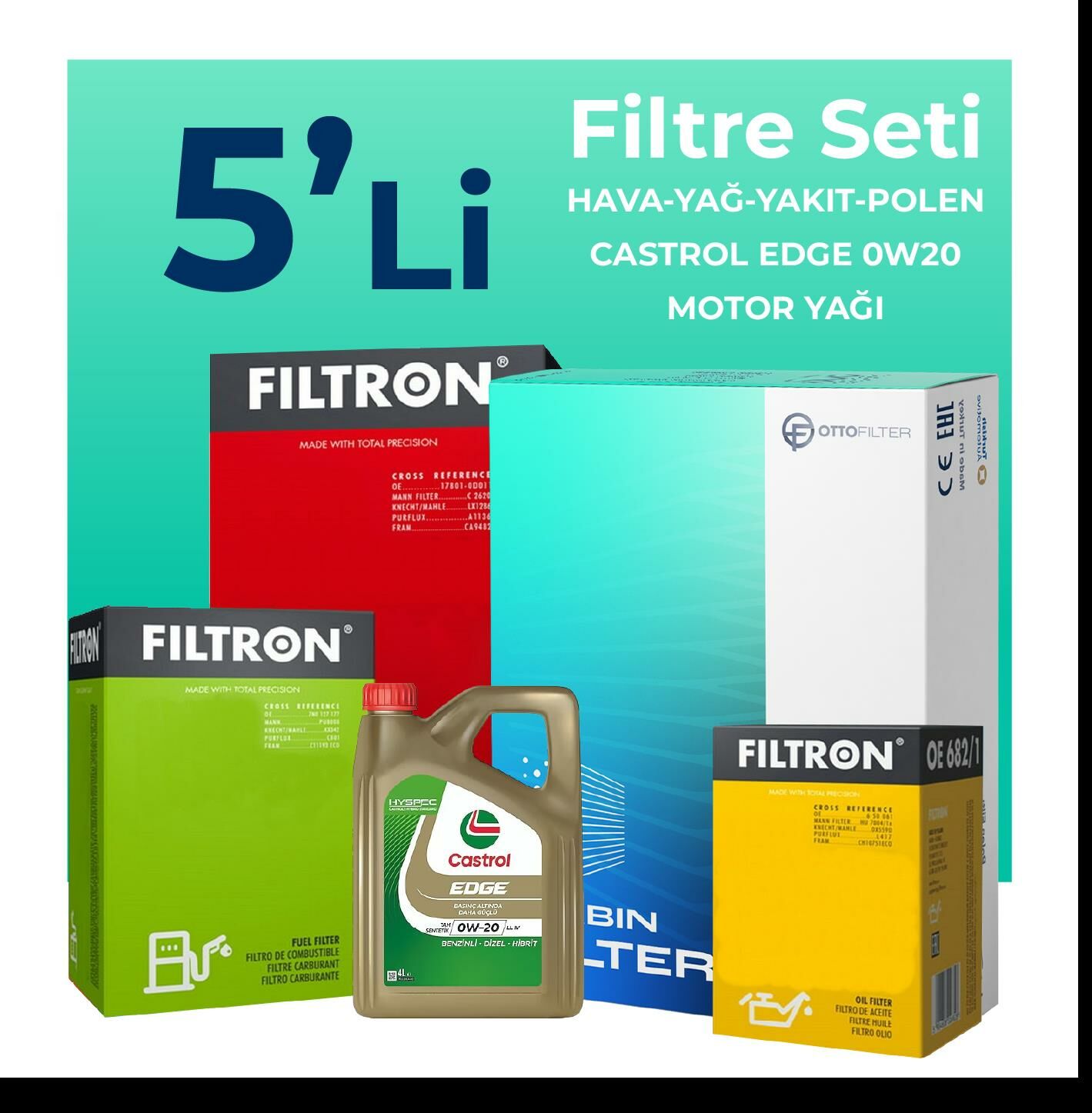 Filtron Alfa Romeo Tonale 1.6 Dizel Filtre Bakım Seti Castrol Motor Yağlı (2022-2024) 5 Li