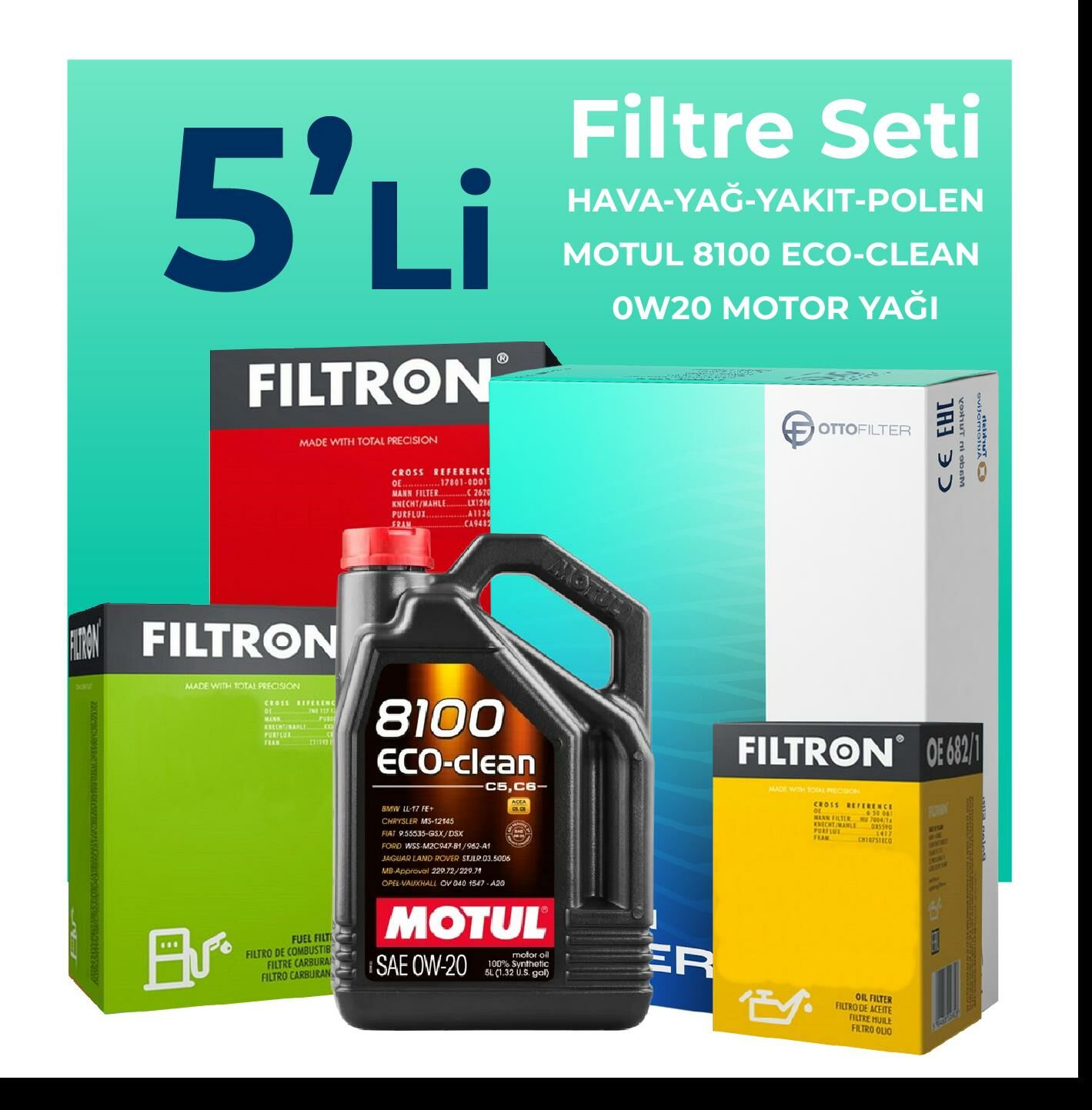 Filtron Alfa Romeo Tonale 1.6 Dizel Filtre Bakım Seti Motul Motor Yağlı (2022-2024) 5 Li