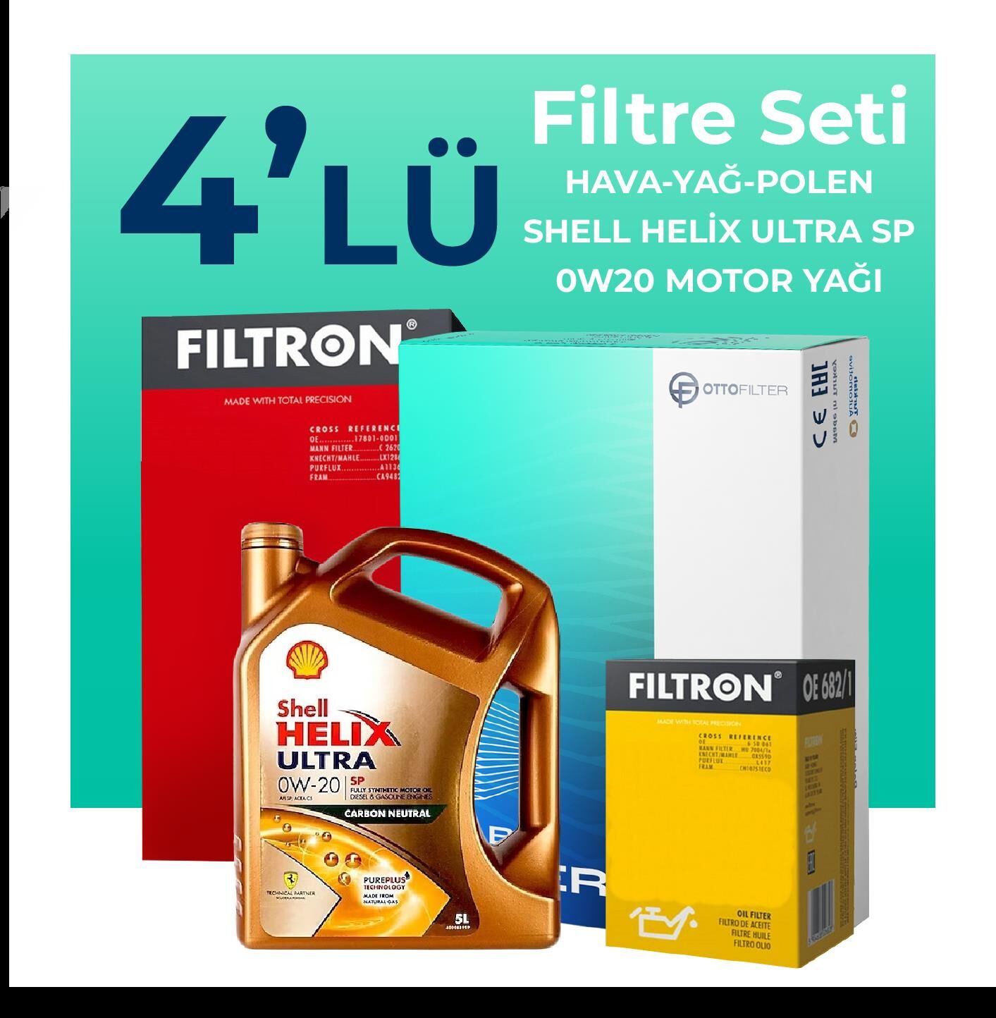 Filtron Audi Q2 30 Tfsi Filtre Bakım Seti Shell Motor Yağlı (2016-2021) 4 Lü