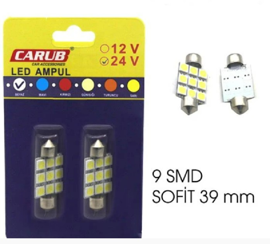 AMPUL LED 12V 9LED SOFİT SMD 39MM BEYAZ