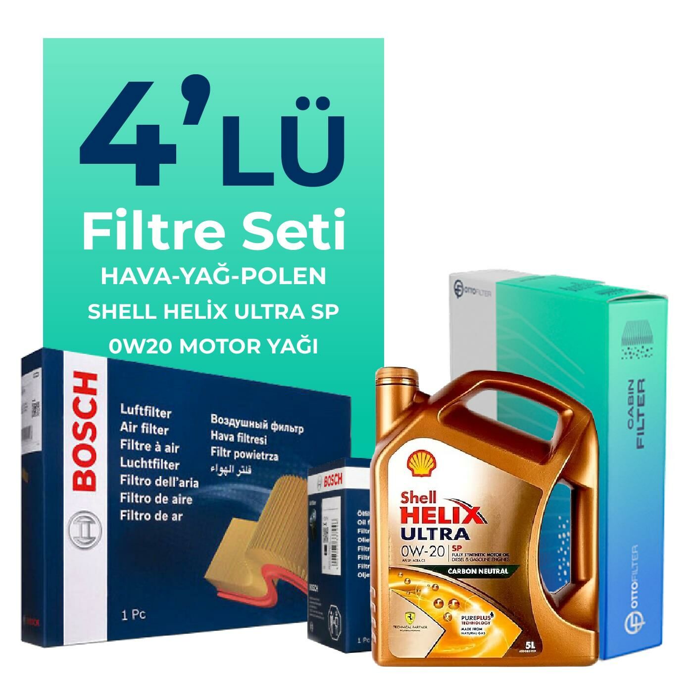 Bosch Audi Q2 1.0 Tfsi Filtre Bakım Seti Shell Motor Yağlı (2016-2023) 4 Lü