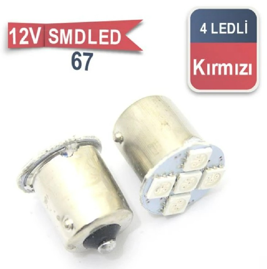 AMPUL LED 12V 5 LED 67 SMD KIRMIZI