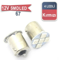 AMPUL LED 12V 5 LED 67 SMD KIRMIZI