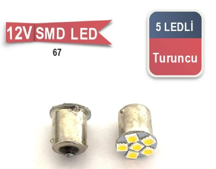 AMPUL LED 12V 5 LED 67 SMD TURUNCU