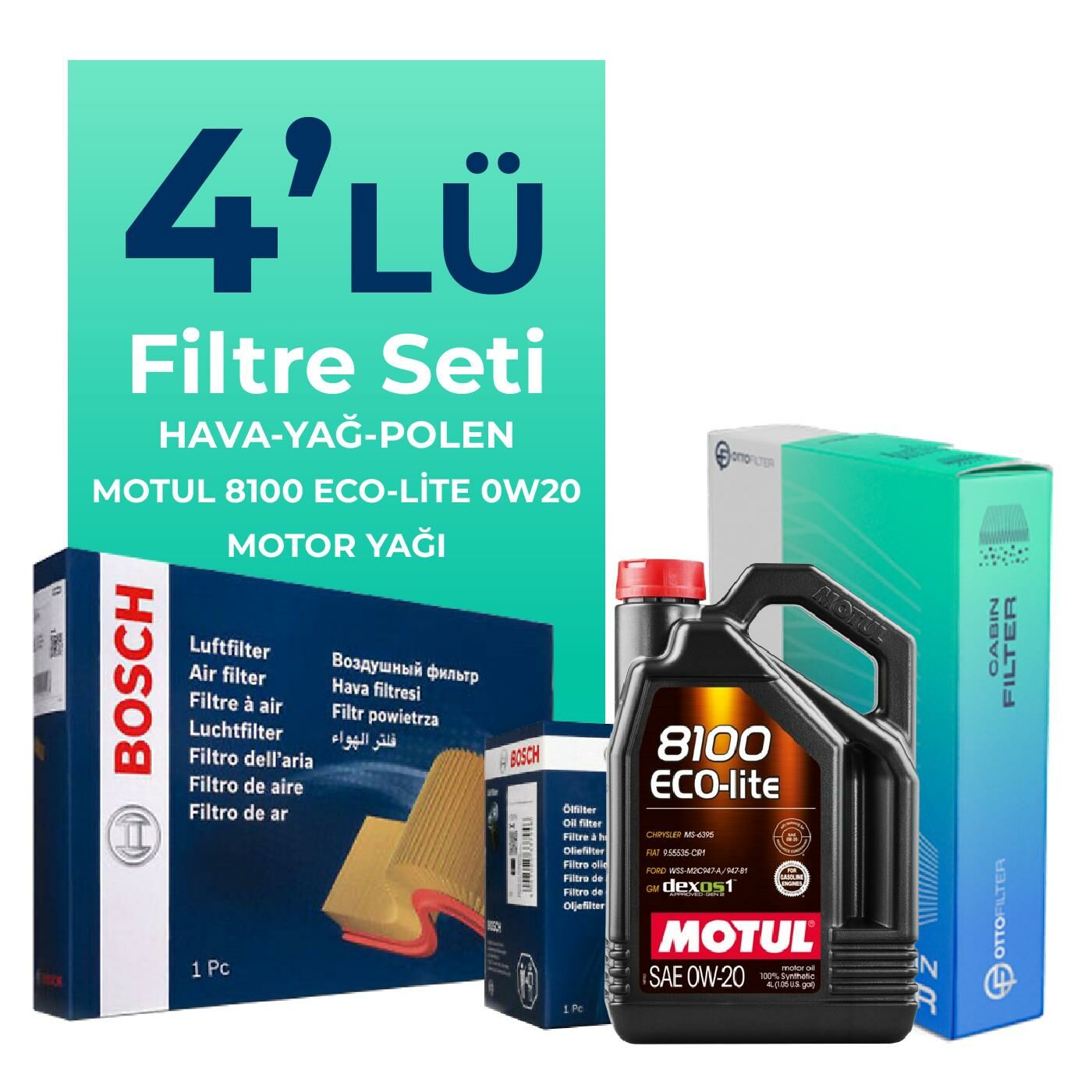 Bosch Toyota Yaris 1.5 Hybrid Filtre Bakım Seti Motul Motor Yağlı (2020-2024) 4 Lü