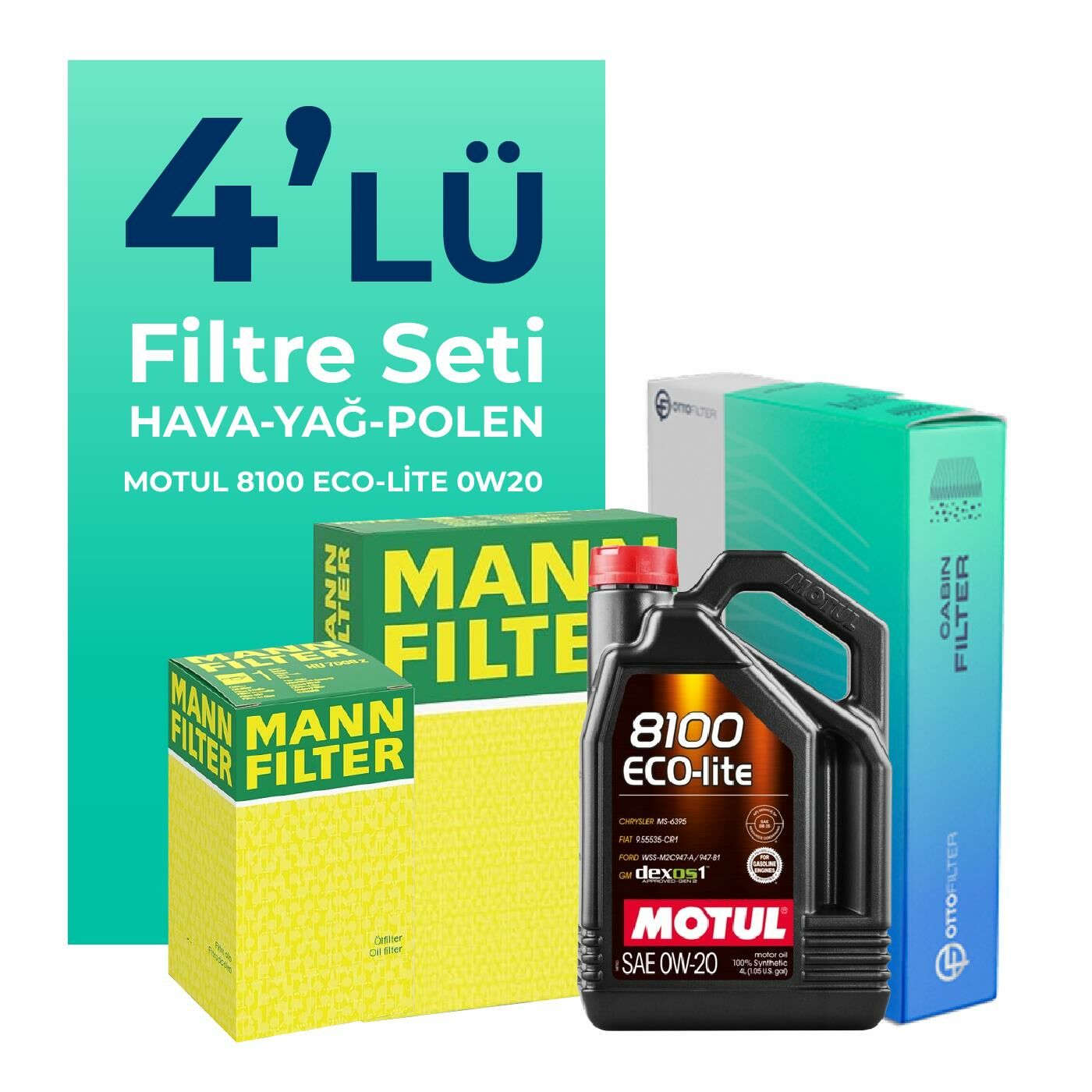 MANN Toyota Yaris 1.5 Benzin Filtre Bakım Seti Motul Motor Yağlı (2020-2023) 4 Lü