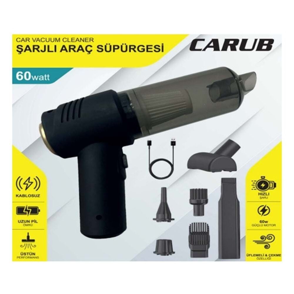 OTO ARAÇ SÜPÜRGESİ 60 WATT ŞARJLI LÜX | ARUB