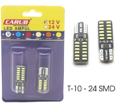 AMPUL LED 12V T10   24 SMD FİBER BEYAZ
