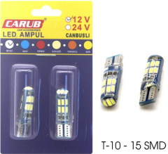 AMPUL>(2AD) LED B.DİPSİZ BEYAZ 12V 15 LEDLİ 7W ARIZA LAMBASI YAKMAZ (CANBUS)