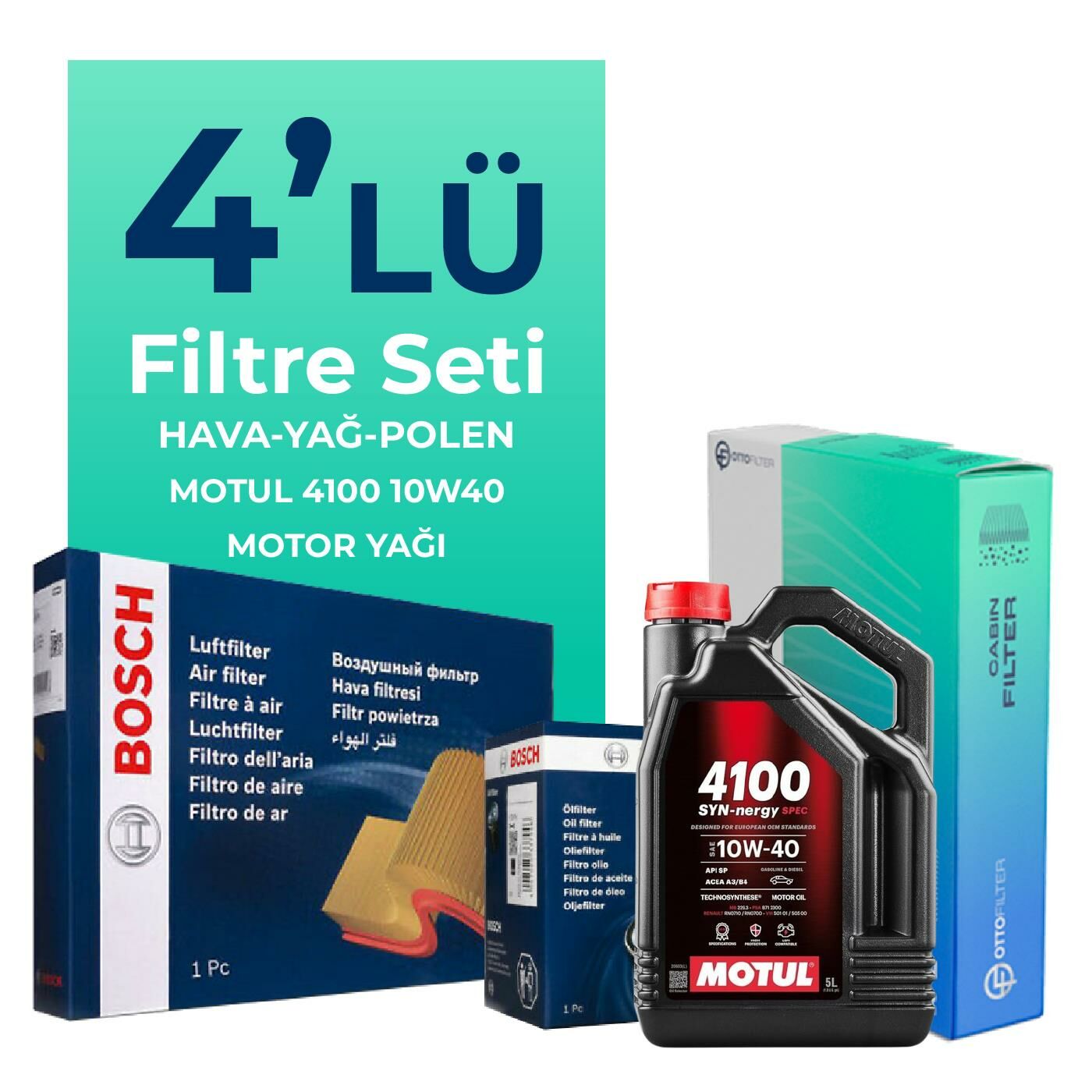 BOSCH Alfa Romeo 147 1.6 TS Filtre Bakım Seti Motul Motor Yağlı (2001-2010) 4 Lü