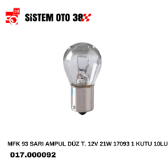 MFK 93 SARI AMPUL DÜZ T. 12V 21W 17093 1 KUTU 10LU |  | HALOJEN AMPUL GRUBU