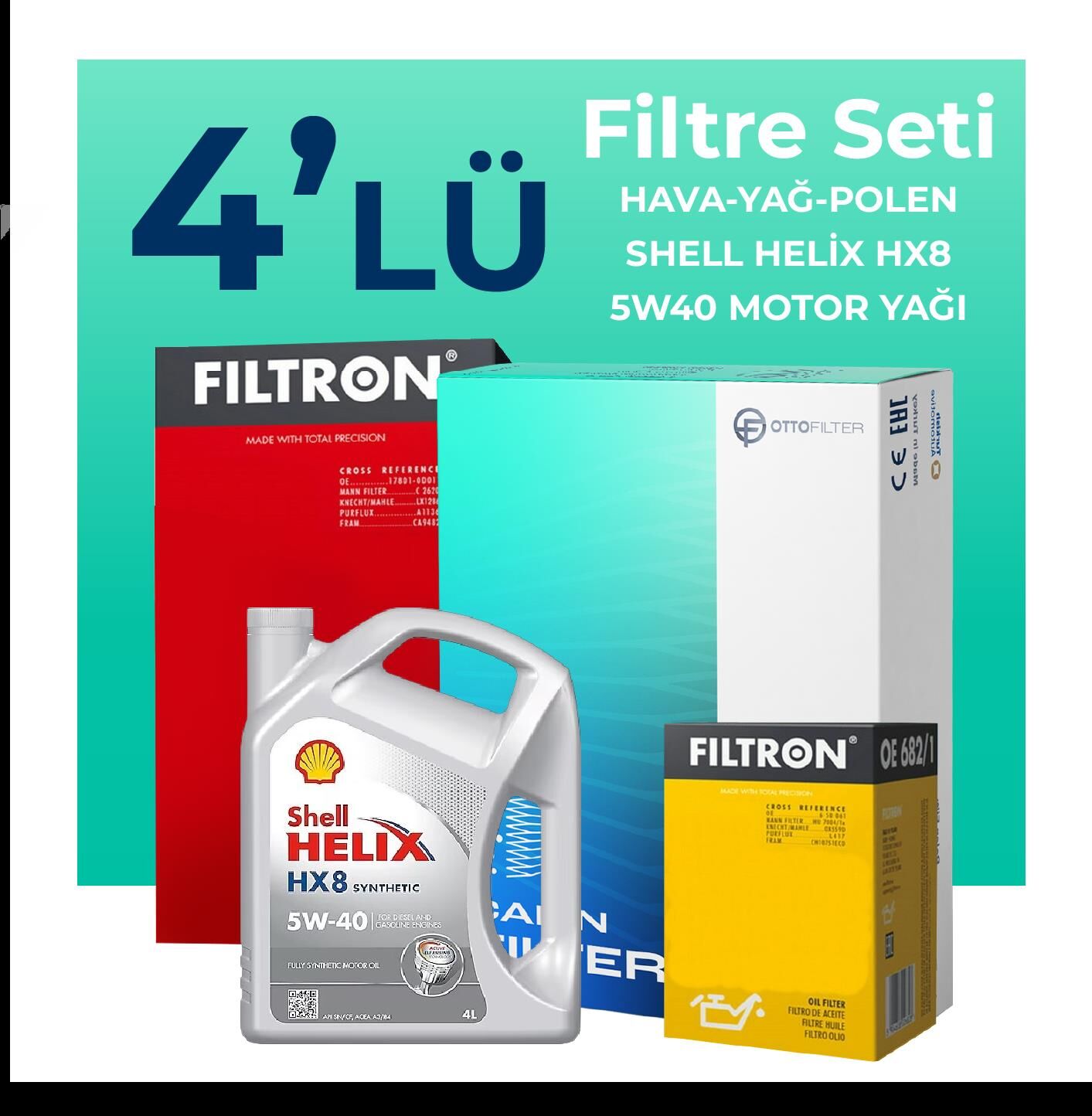 Filtron Alfa Giulietta 1.4 TB Filtre Bakım Seti Shell Motor Yağlı (2010-2018) 4 Lü