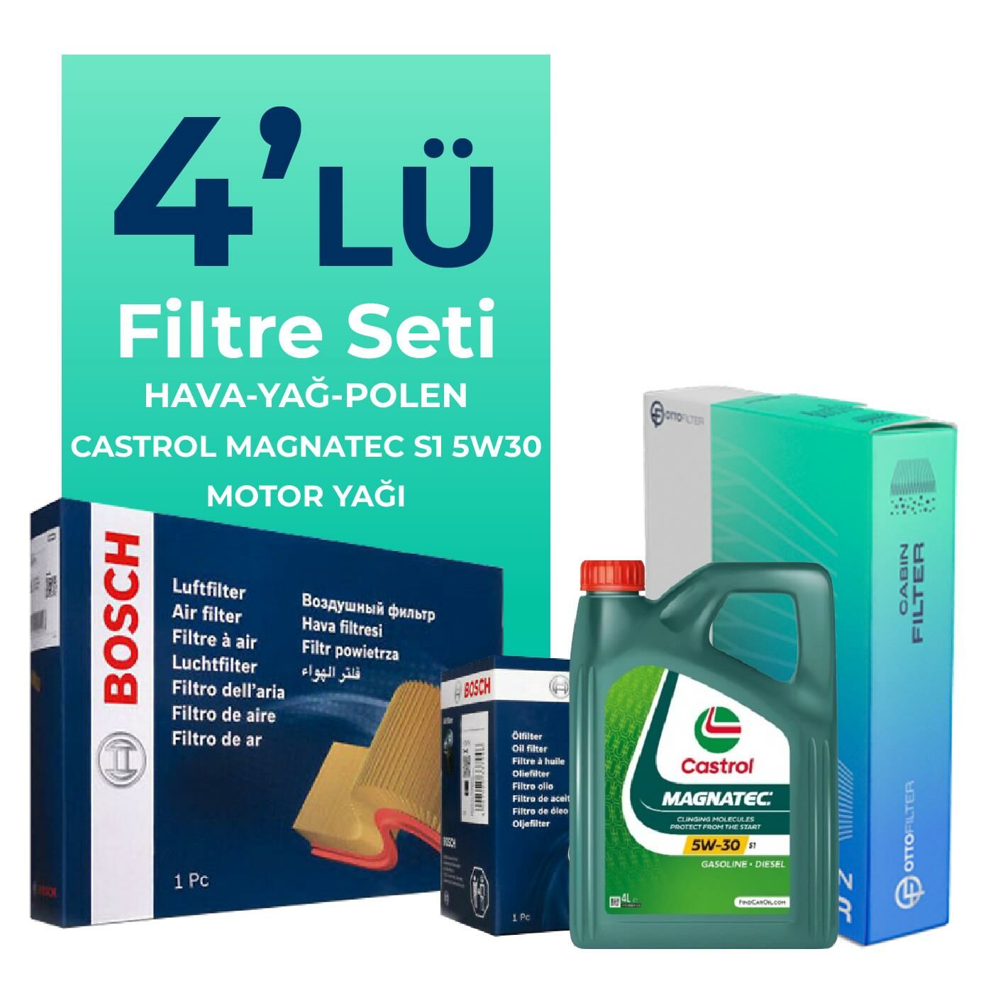 BOSCH Alfa Giulietta 1.6 Dizel 105 HP Filtre Bakım Seti Castrol Motor Yağlı (2010-2015) 4 Lü