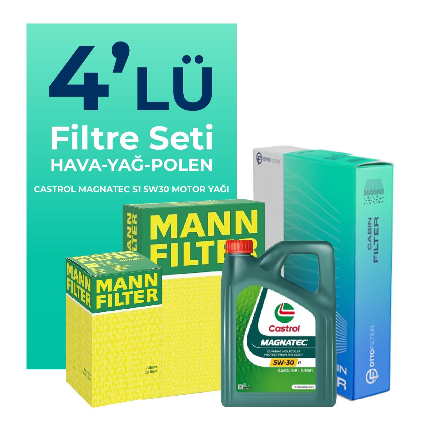 MANN Alfa Giulietta 1.6 Dizel 120 HP Filtre Bakım Seti Castrol Motor Yağlı (2015-2020) 4 Lü