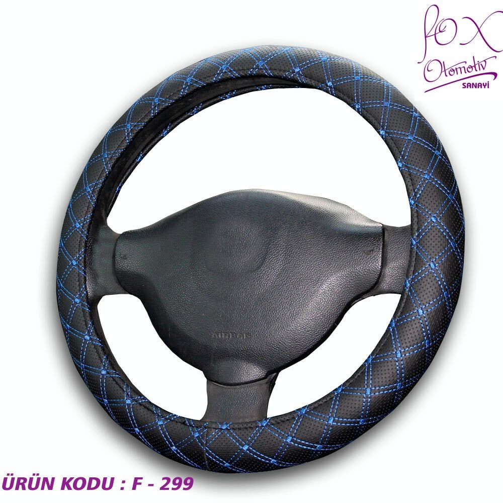 DİREKSİYON KILIFI 38CM POŞETLİ NAKIŞLI SİYAH - MAVİ İP | FOX