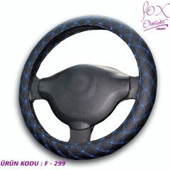 DİREKSİYON KILIFI 38CM POŞETLİ NAKIŞLI SİYAH - MAVİ İP | FOX