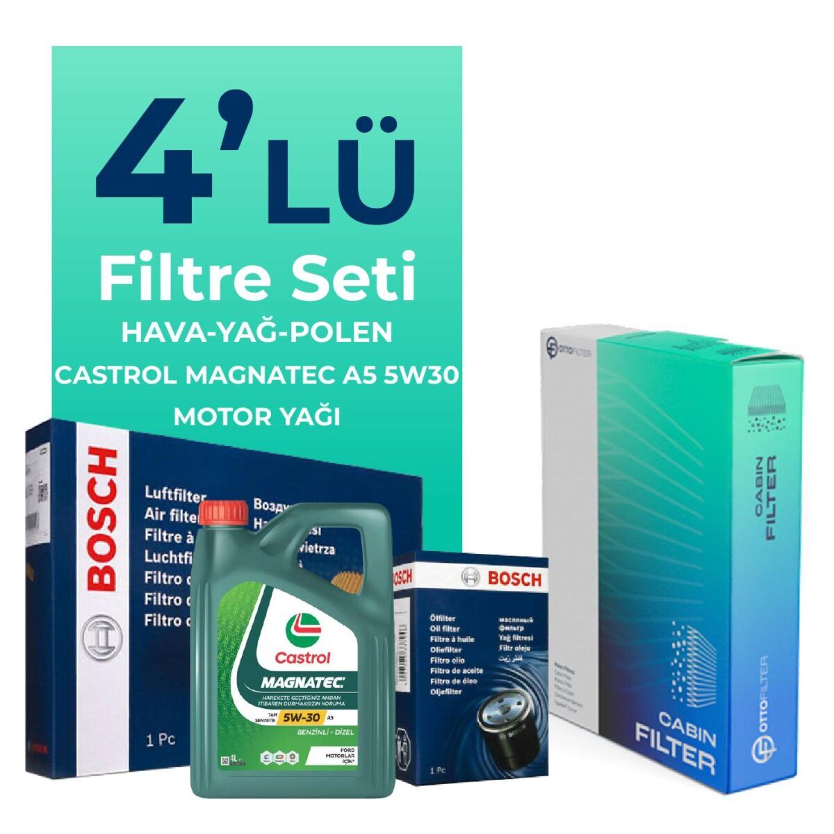 Toyota Auris 1.33 Benzin Filtre Bakım Seti Castrol Motor Yağlı (2013-2018) 4 Lü